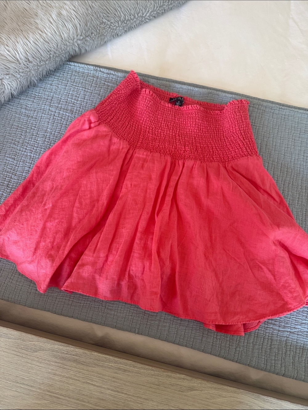 J. Crew Coral Pink Smocked Waist Circle Skirt